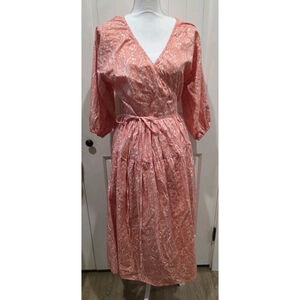 ELF Made By Hand Set Sail Puff Sleeve Wrap Cotton Midi Dress Floral Size M $182